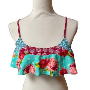 Body Glove Floral Ruffle Bikini Top Size Medium | Adjustable, Removable Pads